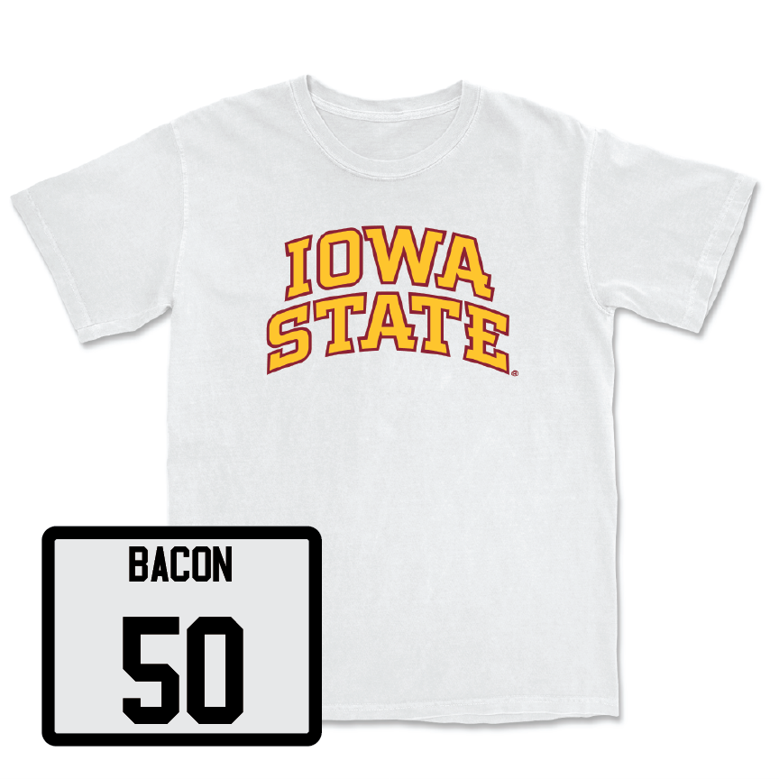 White Football Iowa State Comfort Colors Tee 4 Youth Small / Caleb Bacon | #50