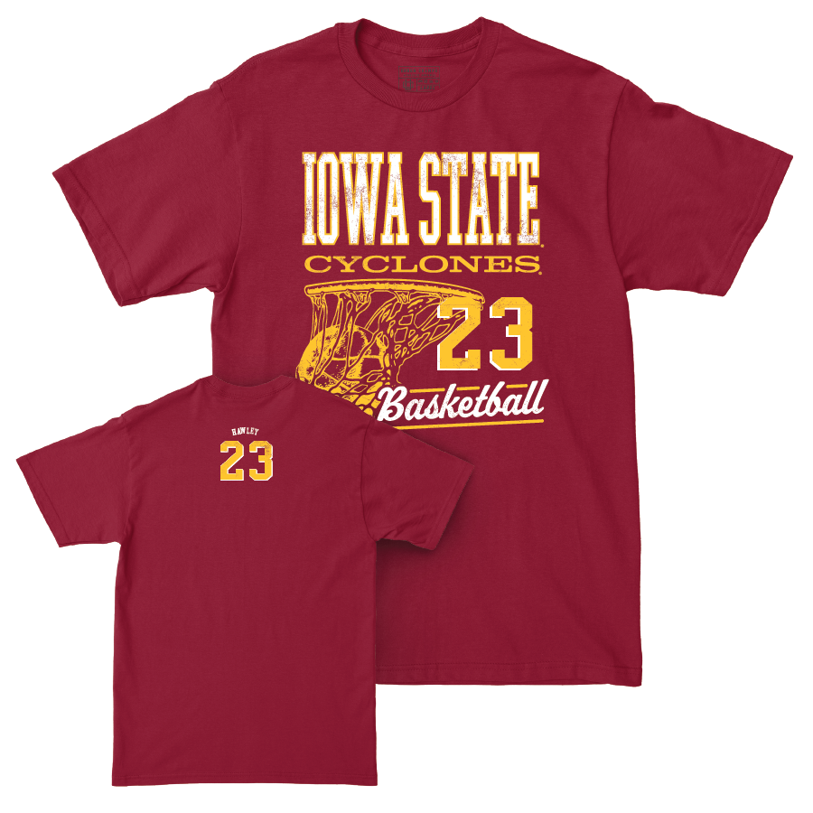 Iowa State Men's Basketball Crimson Hoops Tee - Conrad Hawley | #23 Small